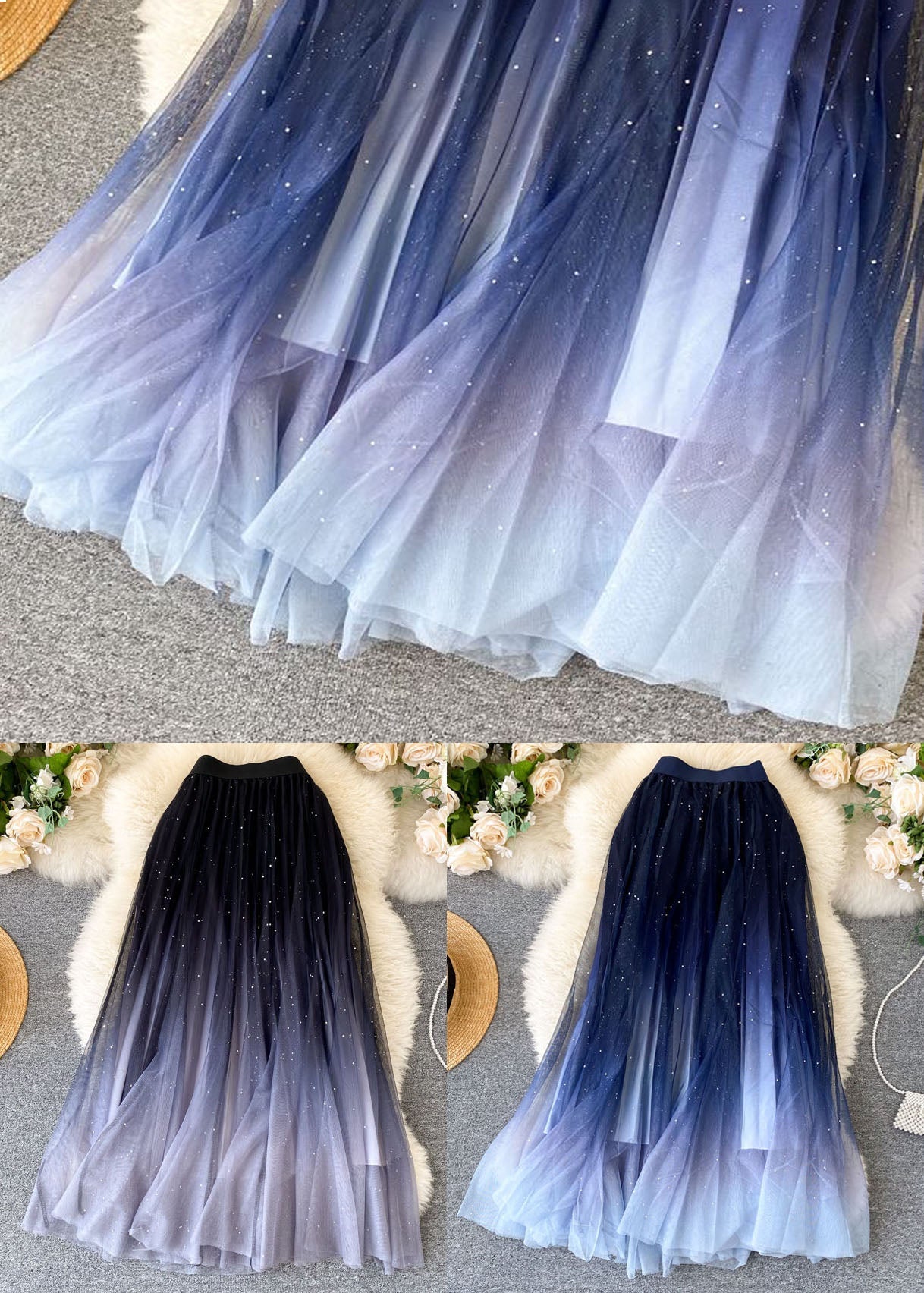  Stylish Black Gradient Color Wrinkled Tulle Skirts Summer - Skirts - DYAVOR® 