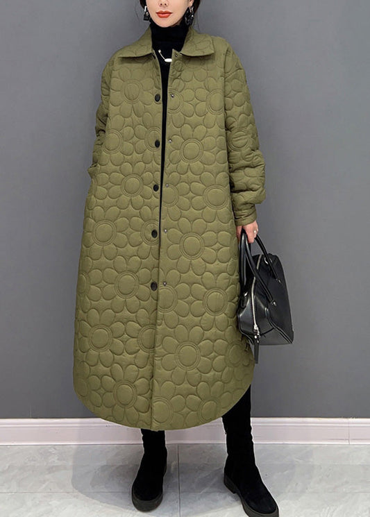  Stylish Green Peter Pan Collar Warm Fleece Thick Button Long Parka Winter - Down Jackets - DYAVOR® 