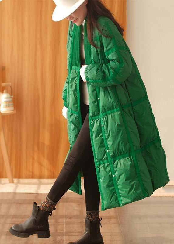  Stylish Green V Neck Knit Patchwork Duck Down Down Coats Winter - Down Jackets - DYAVOR® 