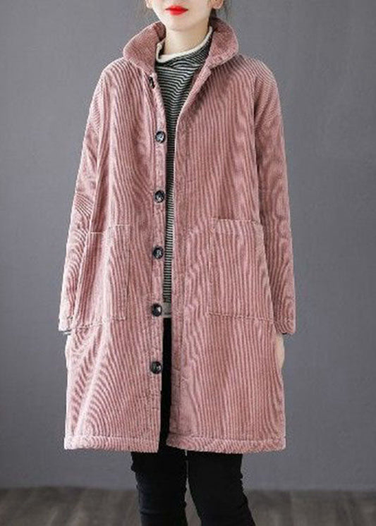  Stylish Pink Button Pockets Fine Cotton Filled Parka Winter - Down Jackets - DYAVOR® 