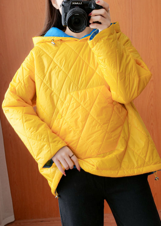  Stylish Yellow Hooded Pockets Fine Cotton Filled Pullover Winter Coat - Down Jackets - DYAVOR® 
