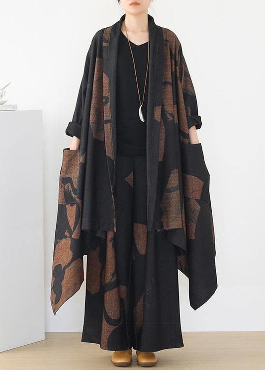  Thin woolen material suit women's winter large size loose and thin temperament long wide-leg pants - Trench coats - DYAVOR® 