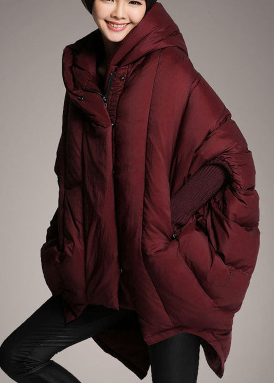  Trendy Mulberry hooded zippered Cloak Sleeves Winter Duck Down coat - Down Jackets - DYAVOR® 