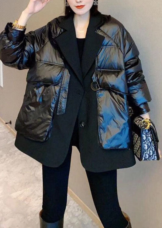  Unique Black Patchwork Button drawstring Winter Duck Down Coats - Down Jackets - DYAVOR® 