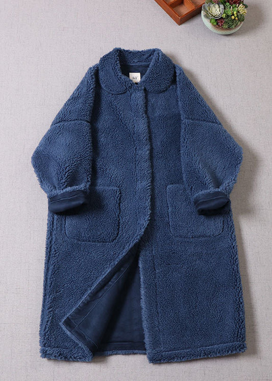  Unique Blue Peter Pan Collar Button Faux Fur thick Winter Coat - Down Jackets - DYAVOR® 