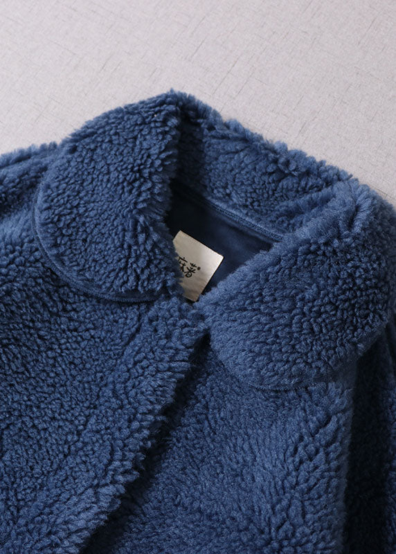  Unique Blue Peter Pan Collar Button Faux Fur thick Winter Coat - Down Jackets - DYAVOR® 