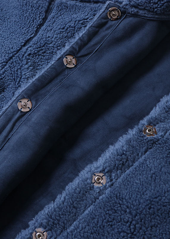  Unique Blue Peter Pan Collar Button Faux Fur thick Winter Coat - Down Jackets - DYAVOR® 