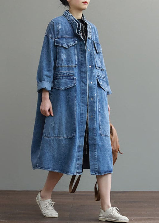  Unique Blue Pockets Button Loose Fall Denim Long sleeve Coats trench coats - Coats - DYAVOR® 