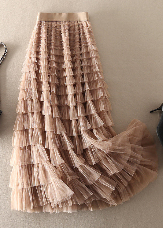  Unique Chocolate Apricot Patchwork wrinkled Tulle Skirts Spring - Skirts - DYAVOR® 