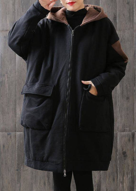  Unique Chocolate hooded zippered Pockets Patchwork Winter Cotton Thick Coats Long sleeve - Down Jackets - DYAVOR® 