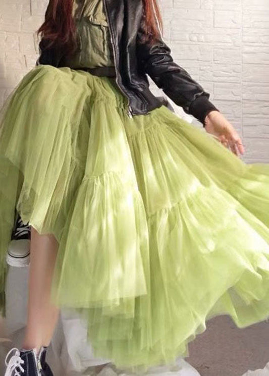  Unique Green Wrinkled Patchwork Tulle Skirt Summer - Skirts - DYAVOR® 