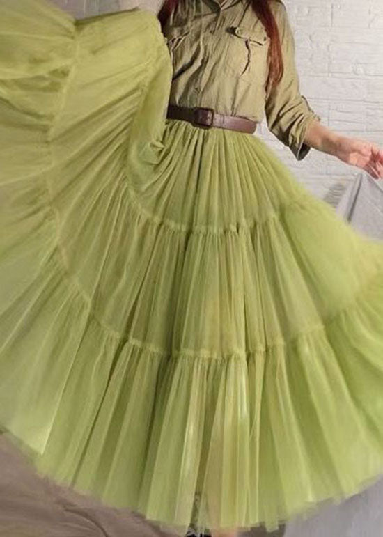  Unique Green Wrinkled Patchwork Tulle Skirt Summer - Skirts - DYAVOR® 