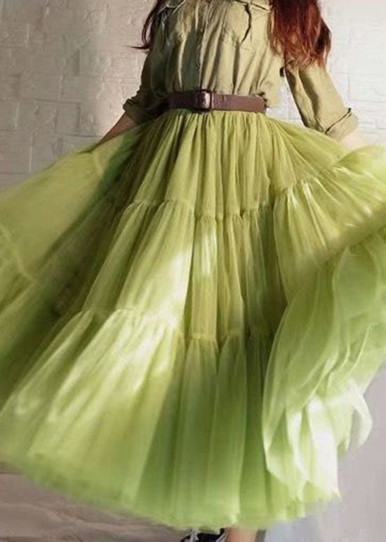  Unique Green Wrinkled Patchwork Tulle Skirt Summer - Skirts - DYAVOR® 