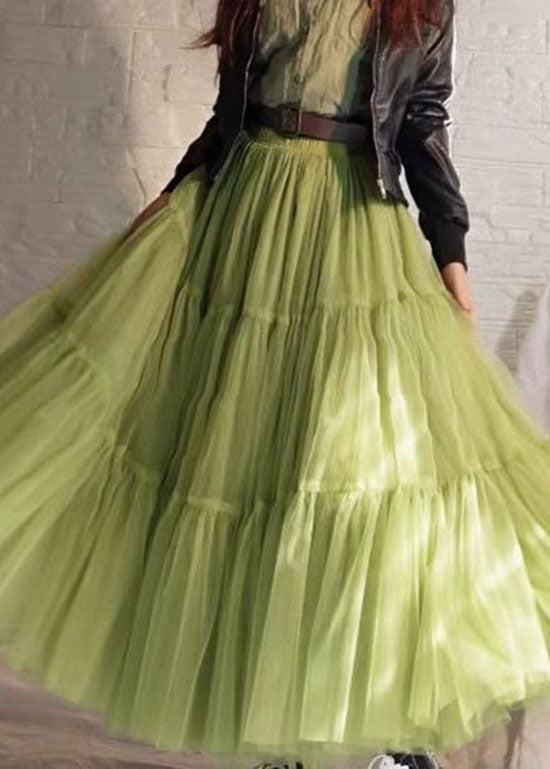  Unique Green Wrinkled Patchwork Tulle Skirt Summer - Skirts - DYAVOR® 
