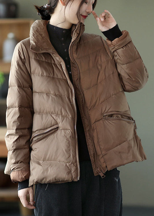  Unique Khaki Stand Collar Pockets fashion Winter Down Coats - Down Jackets - DYAVOR® 