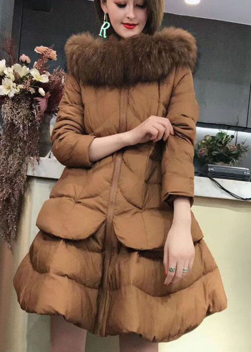  Unique Khaki hooded Pockets Fox collar Winter Duck Down coat - Down Jackets - DYAVOR® 