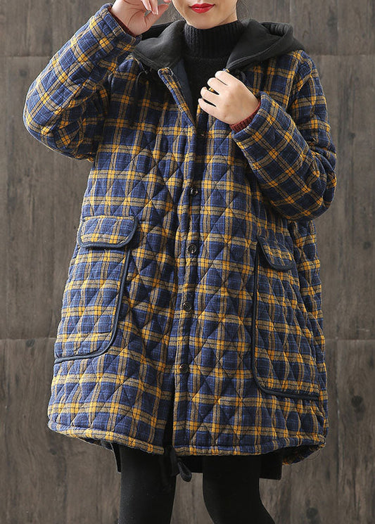  Unique Yellow Hooded Plaid Pockets Cotton Parkas Winter - Down Jackets - DYAVOR® 