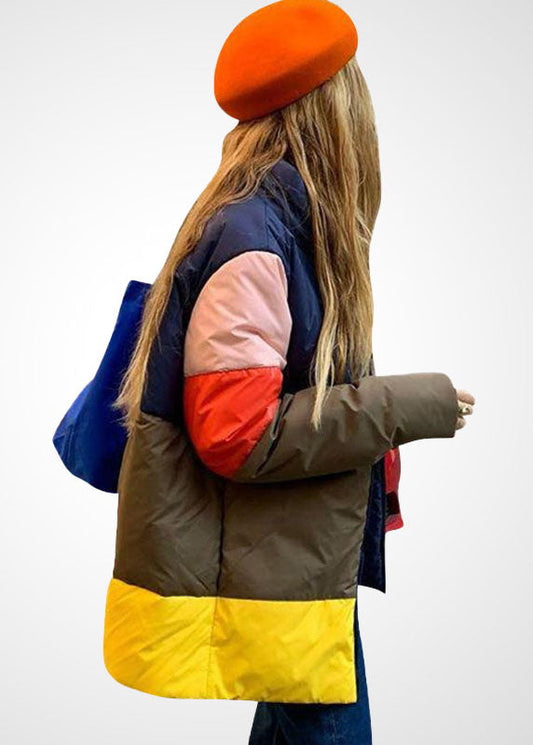  Unique Yellow Stand Collar Zip Up Patchwork Duck Down Puffer Jacket Winter - Down Jackets - DYAVOR® 