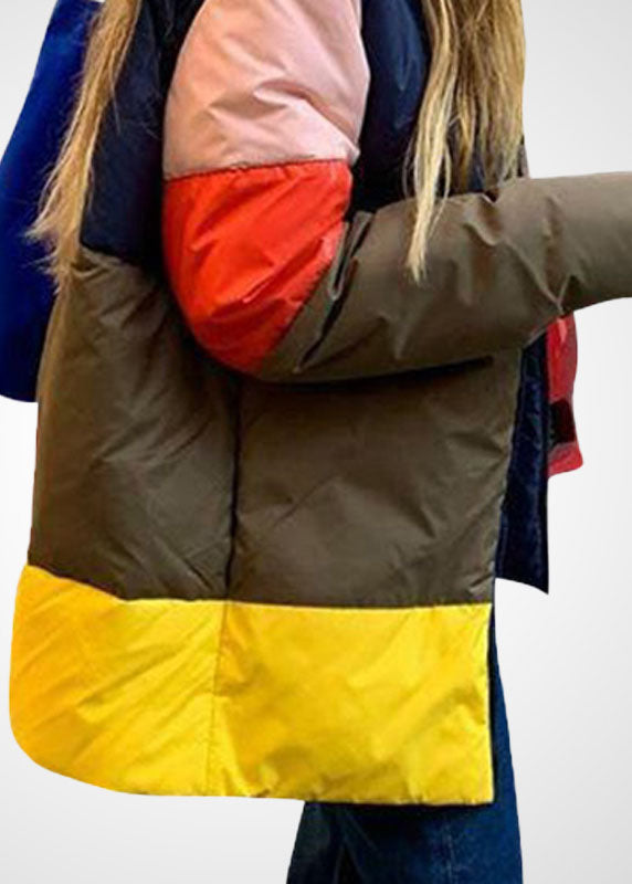  Unique Yellow Stand Collar Zip Up Patchwork Duck Down Puffer Jacket Winter - Down Jackets - DYAVOR® 