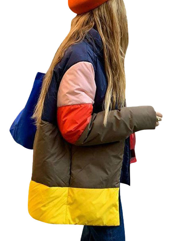  Unique Yellow Stand Collar Zip Up Patchwork Duck Down Puffer Jacket Winter - Down Jackets - DYAVOR® 