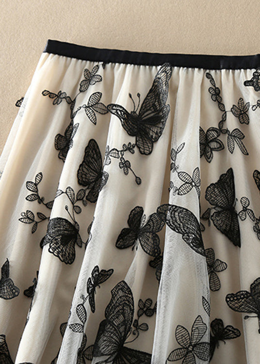  Vintage Beige Embroideried butterfly Tulle Skirts Spring - Skirts - DYAVOR® 