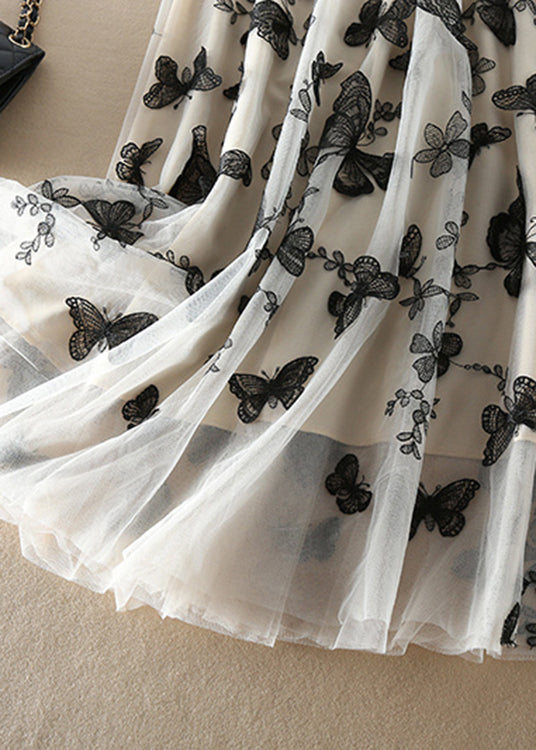  Vintage Beige Embroideried butterfly Tulle Skirts Spring - Skirts - DYAVOR® 