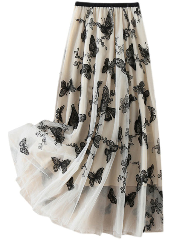  Vintage Beige Embroideried butterfly Tulle Skirts Spring - Skirts - DYAVOR® 