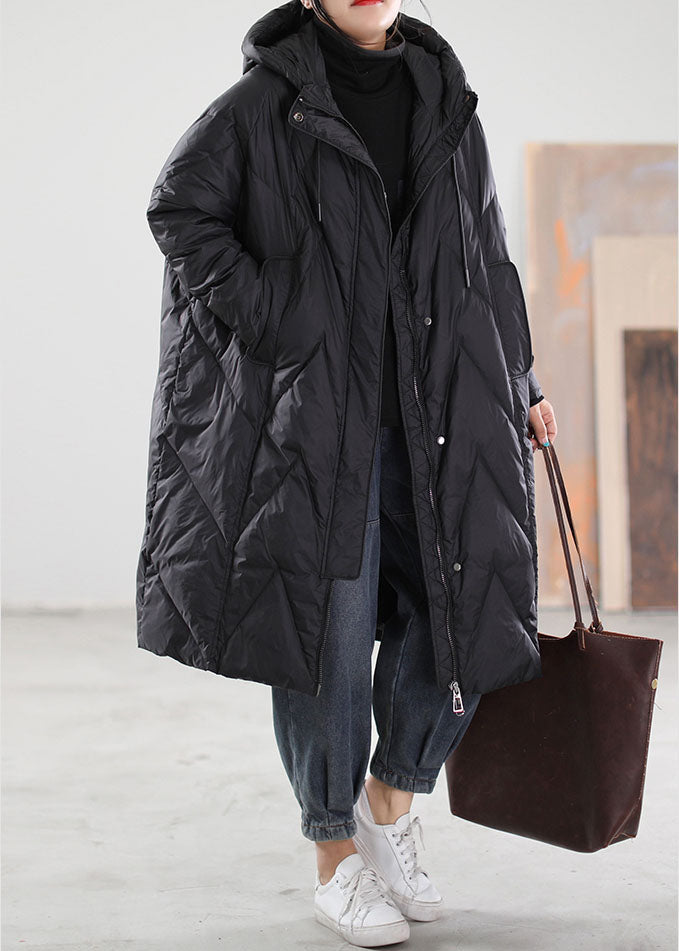  Vintage Black Hooded drawstring Duck Down Winter coats - Down Jackets - DYAVOR® 