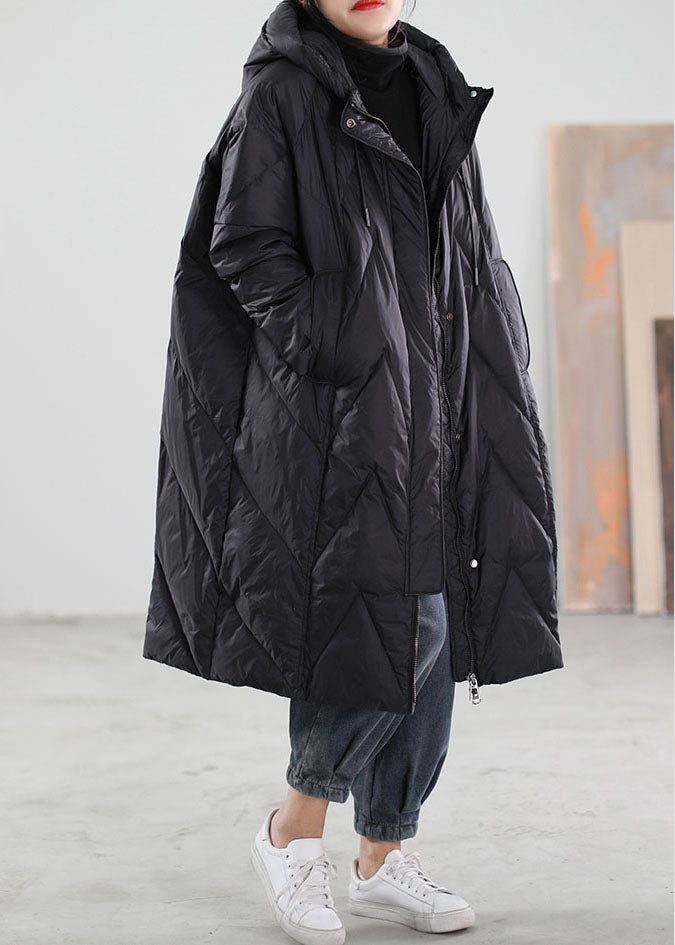  Vintage Black Hooded drawstring Duck Down Winter coats - Down Jackets - DYAVOR® 