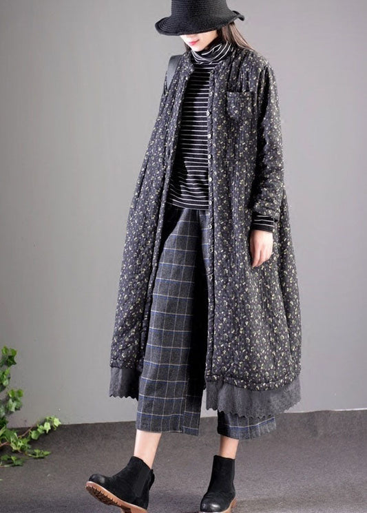  Vintage Black Lace Patchwork Fine Cotton Filled Witner Coats Lengthen - Down Jackets - DYAVOR® 