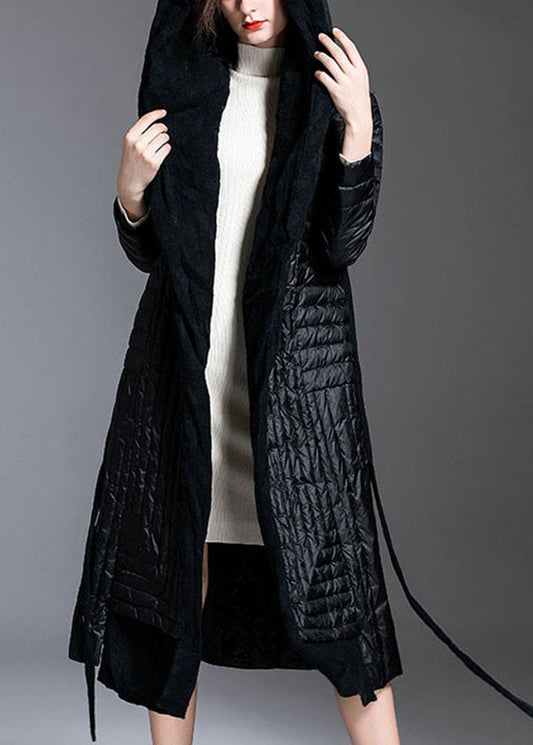  Vintage Black Patchwork tie waist Winter Down Coat - Down Jackets - DYAVOR® 