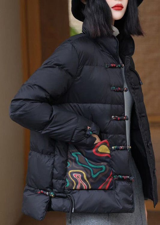  Vintage Black Stand Collar Pockets Print Duck Down Canada Goose Jacket Winter - Down Jackets - DYAVOR® 