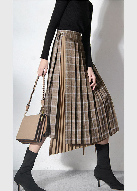  Vintage Brown Asymmetrical Patchwork tie waist skirts Spring - Skirts - DYAVOR® 