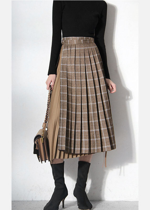  Vintage Brown Asymmetrical Patchwork tie waist skirts Spring - Skirts - DYAVOR® 