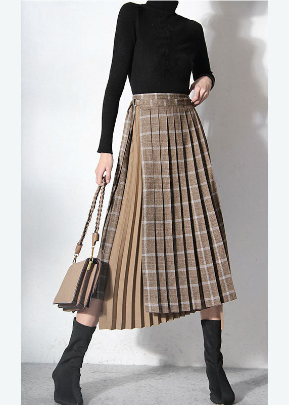  Vintage Brown Asymmetrical Patchwork tie waist skirts Spring - Skirts - DYAVOR® 