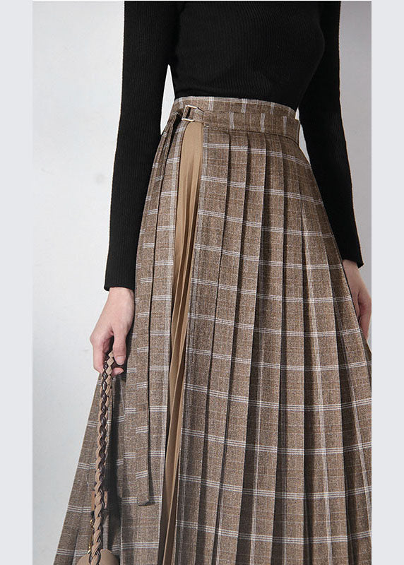  Vintage Brown Asymmetrical Patchwork tie waist skirts Spring - Skirts - DYAVOR® 