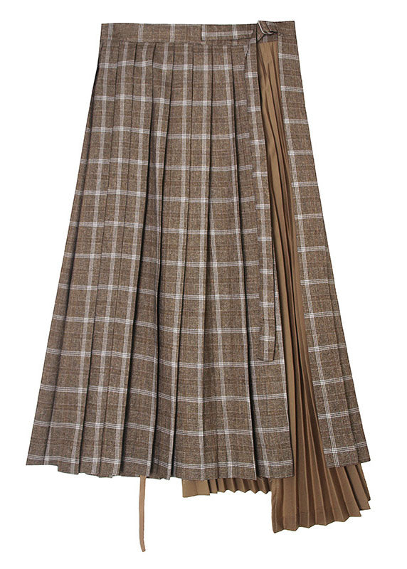  Vintage Brown Asymmetrical Patchwork tie waist skirts Spring - Skirts - DYAVOR® 