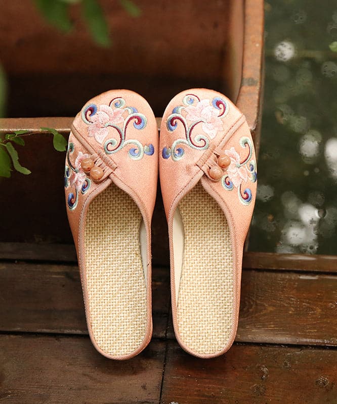  Vintage Orange Embroideried Comfy Cotton Slide Sandals - Slide Sandals - DYAVOR® 