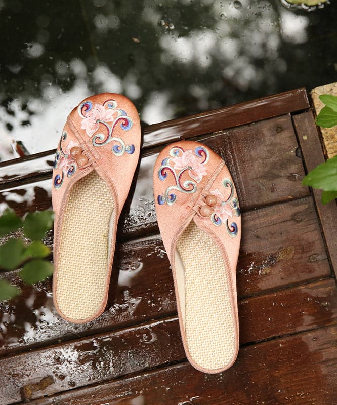  Vintage Orange Embroideried Comfy Cotton Slide Sandals - Slide Sandals - DYAVOR® 