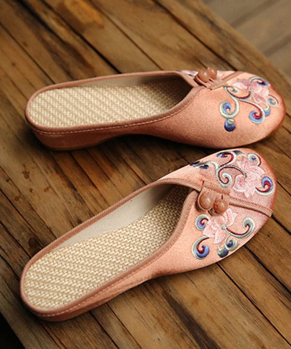  Vintage Orange Embroideried Comfy Cotton Slide Sandals - Slide Sandals - DYAVOR® 