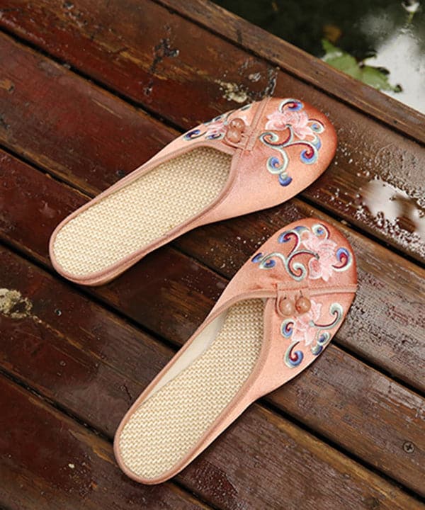  Vintage Orange Embroideried Comfy Cotton Slide Sandals - Slide Sandals - DYAVOR® 