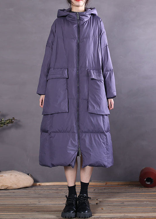  Vintage Purple Hooded Casual Duck Down coat Winter - Down Jackets - DYAVOR® 
