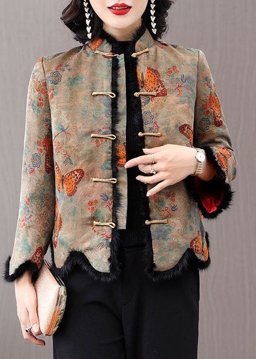  Vintage Rabbit Hair Collar Print Fine Cotton Filled Jackets Winter - Down Jackets - DYAVOR® 
