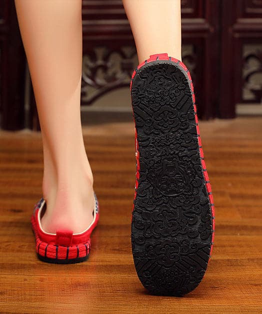  Vintage Red Slide Sandals Embroideried Cotton Fabric Splicing Slides - Slide Sandals - DYAVOR® 