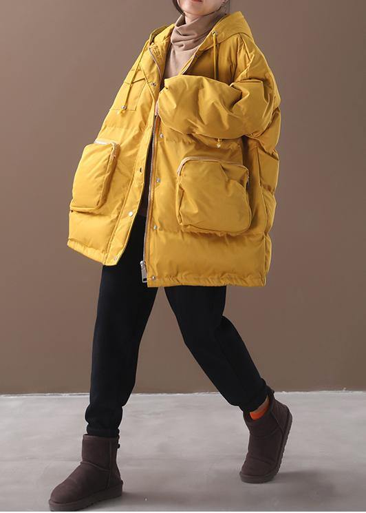  Warm Loose-fitting snow jackets drawstring hem outwear yellow hooded women short coats -  - DYAVOR® 