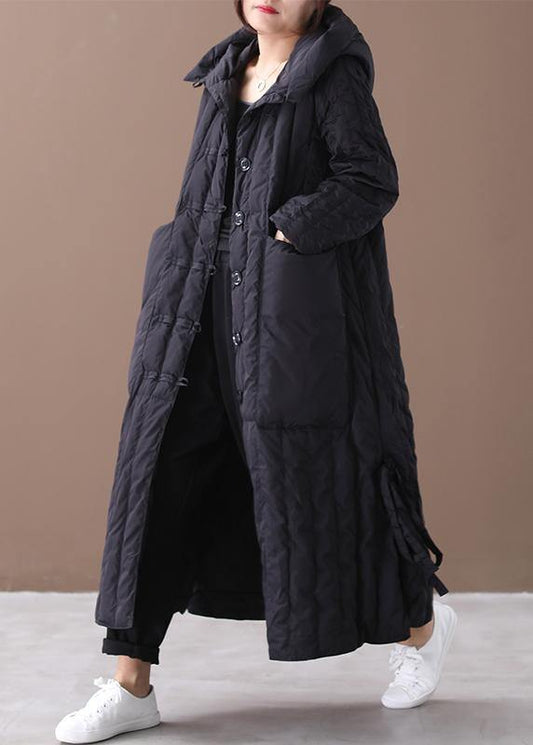  Warm black coat Loose fitting winter jacket hooded Large pockets New winter outwear -  - DYAVOR® 