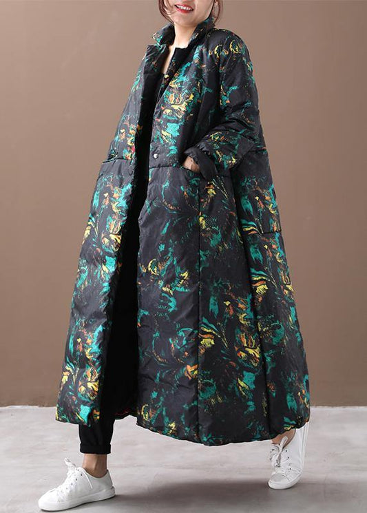  Warm floral winter coat oversize stand collar large hem goose down coats -  - DYAVOR® 