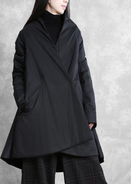  Warm oversize down jacket overcoat black v neck pockets coats -  - DYAVOR® 