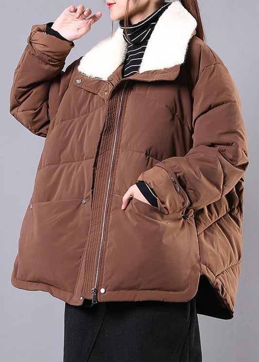  Warm plus size down jacket lapel coats chocolate pockets zippered winter parkas -  - DYAVOR® 