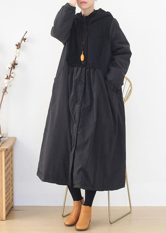  Warm trendy plus size Puffers Jackets black hooded patchwork Parkas for women coats -  - DYAVOR® 